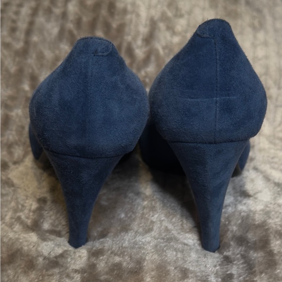 Tod's Pump Blue Suede Pointed Toe Size 36.5 Covered Platform Heel - Picture 7 of 9